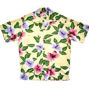 Vintage y2k Pineapple Juice Aloha Hawaiian Rayon Shirt Medium